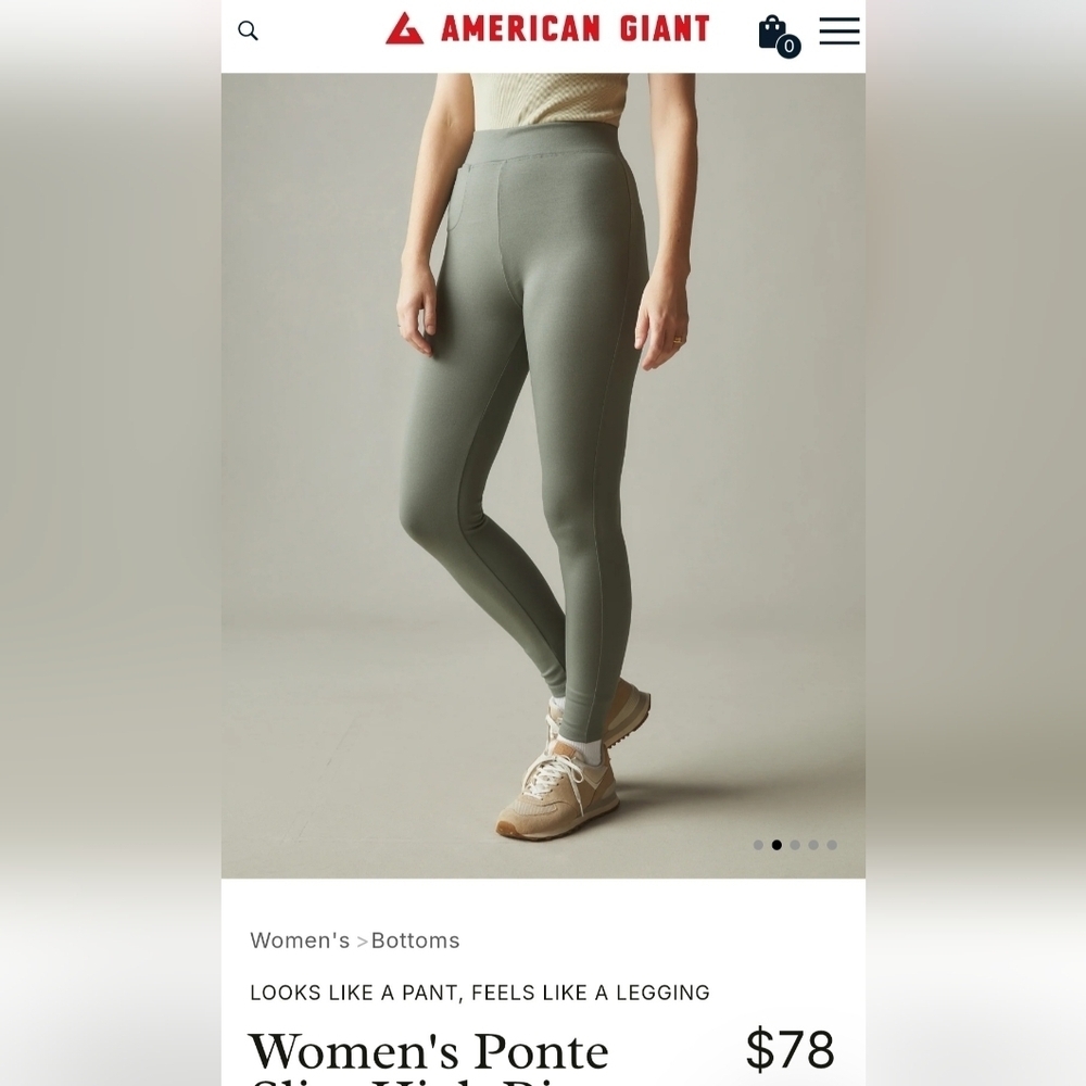 American Giant Ponte Slim Pants women's Sz 8. Grey tall gym casual yoga